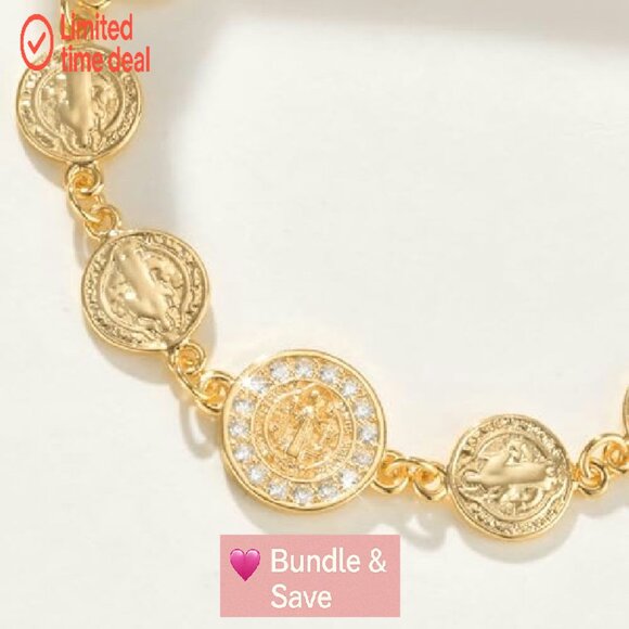 14K Gold Plated Virgin Mary Bracelet, Adjustable Catholic Jewelry Gift - Picture 7 of 8